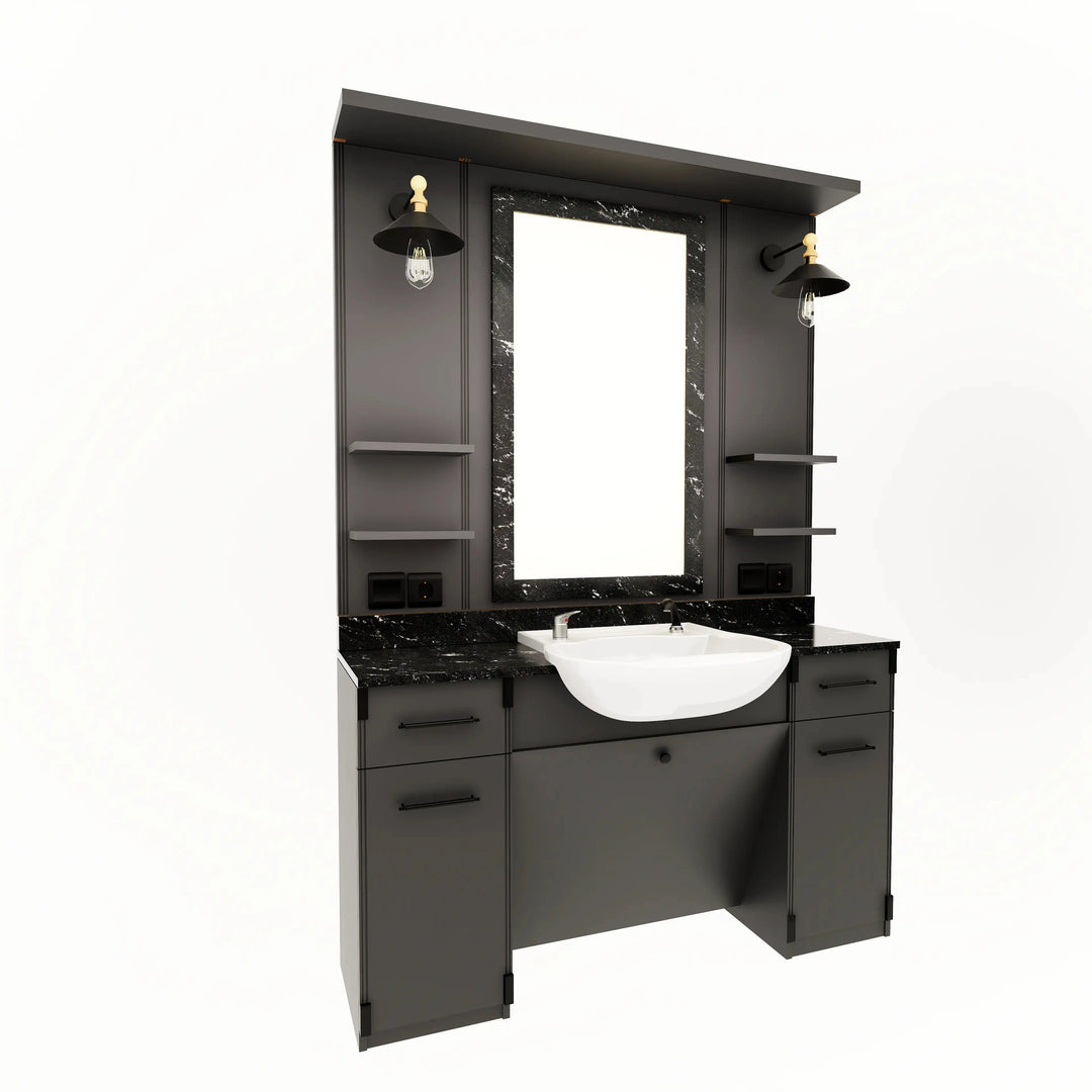 Barberarstation i Matt Grå med Svart Marmor BarberCity