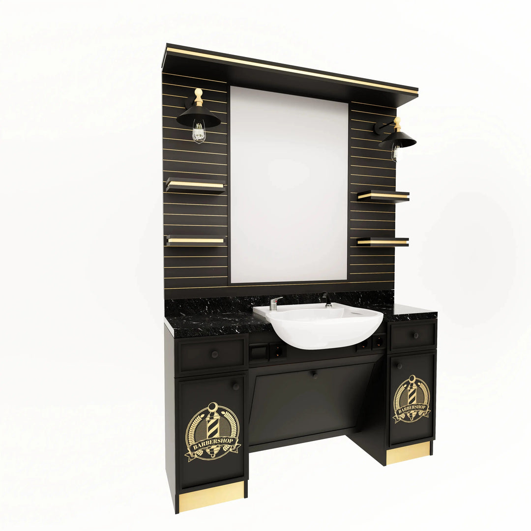 Barberarstation i Svart &amp; Guld med Logotyp BarberCity