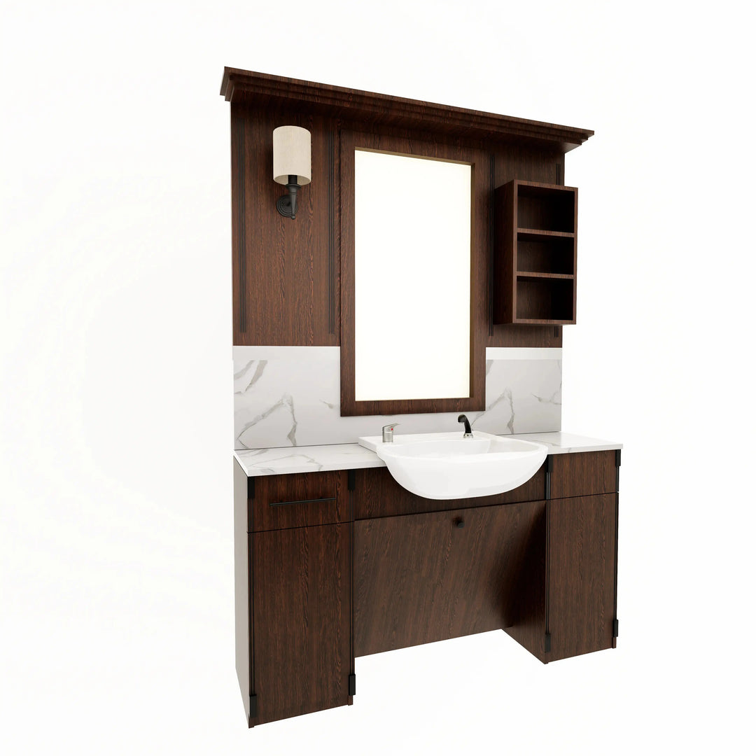 Barberarstation med Tvätt – Valnöt & Vit Marmorlook BarberCity