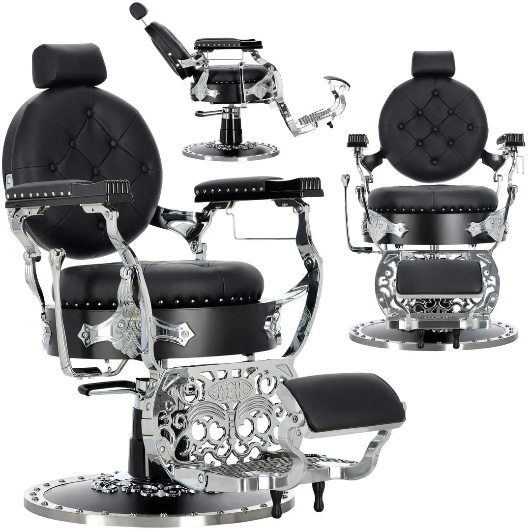Kingdom Barber Chair Black - Silver My Store