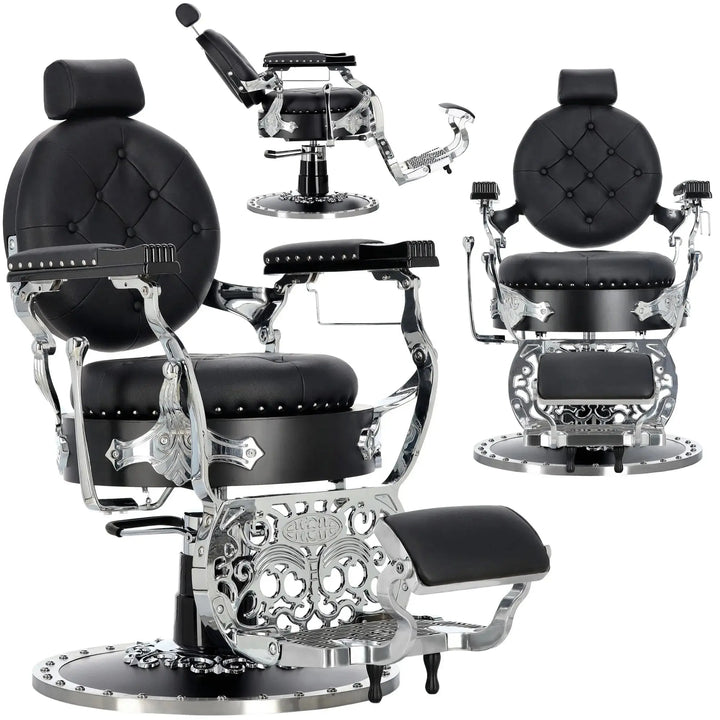 Kingdom Barber Chair Black - Silver My Store