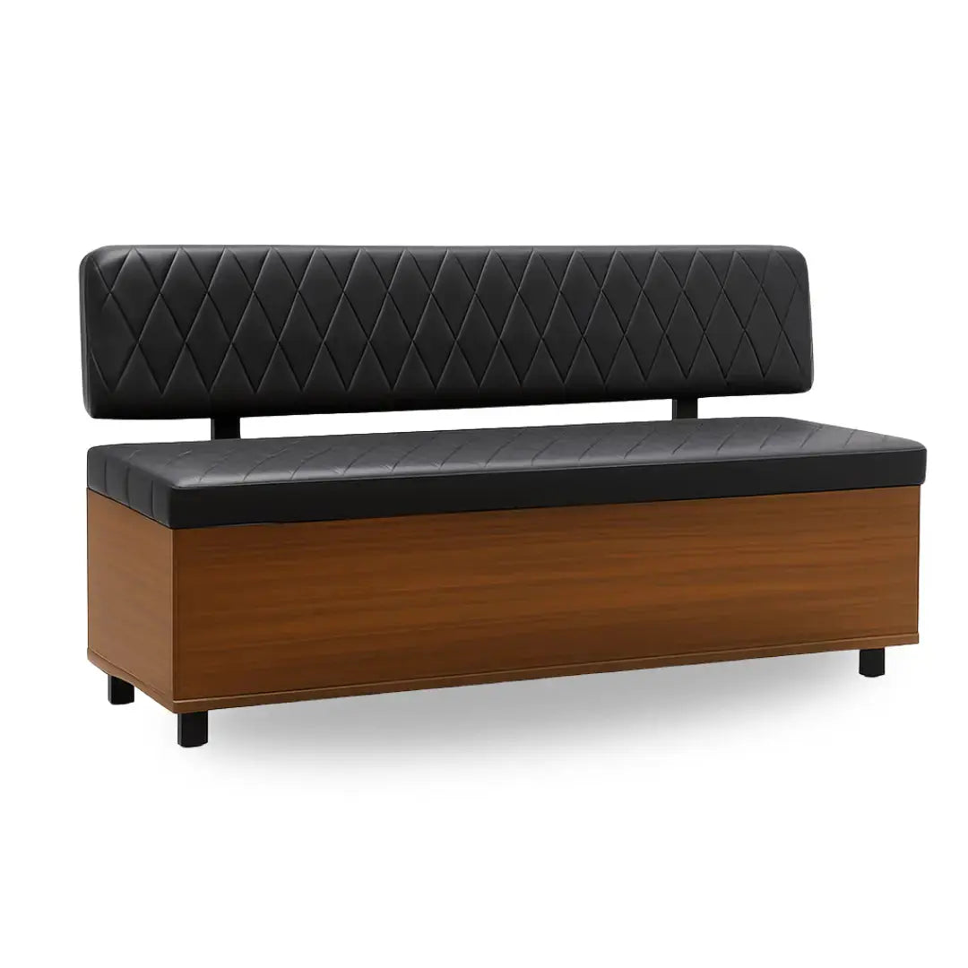 Salongssoffa med Ryggstöd – Svart Läderlook & Träbas BarberCity