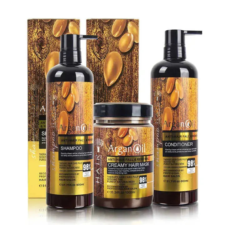 Argan Oil Hårvårdskit – Schampo, Balsam & Krämig Hårinpackning BarberCity